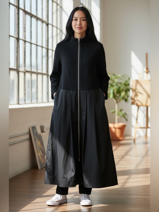 AIRFIELD Dresses & Skirts - Airfield black full-zip long-sleeve dress